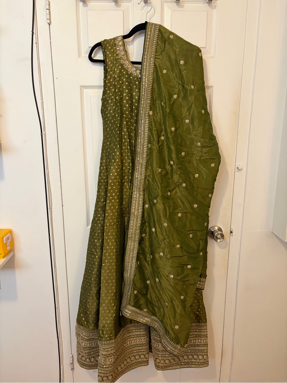 Olive Green Embroidered Anarkali Dress with Dupatta (pair)